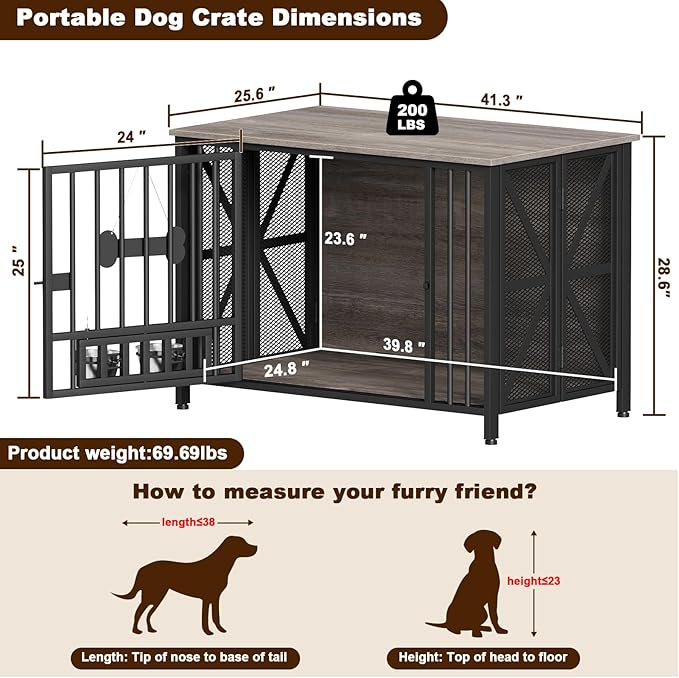 EasyCom Foldable Dog Crate Furniture, 41.3" Dog Crates
