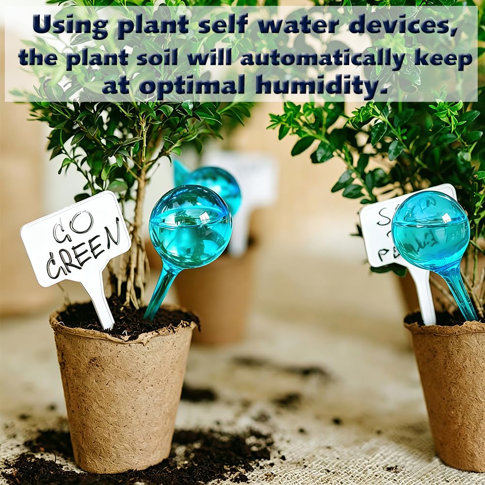 Plant Self Watering Globes, Large 12pcs Flower Automatic Watering Bulbs, Plastic Plant Flower Self Watering Devices, Garden Self Watering Planter Insert for Daily Vocation Watering, Forgetful Gardener