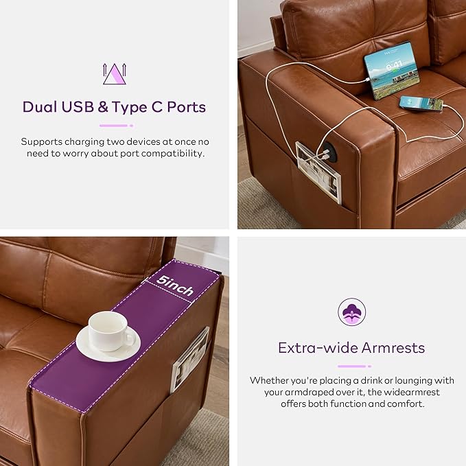 TYBOATLE 65" Faux Leather Love Seat Sofa