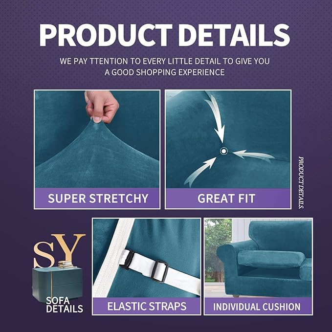 ZNSAYOTX Oversized Velvet 3 Piece Couch Cover