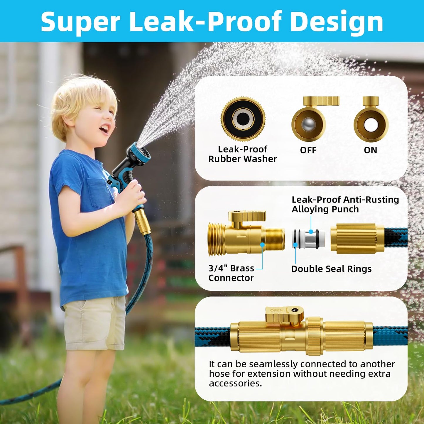 Garden Hose, Non-Expandable Water Hose 100ft, Flexible, Kink & Leak Proof Water Pipe with 10-Function Spray Nozzle, Lightweight Outdoor Hose for Yard, Lawn, Car Wash, RV and Home Use