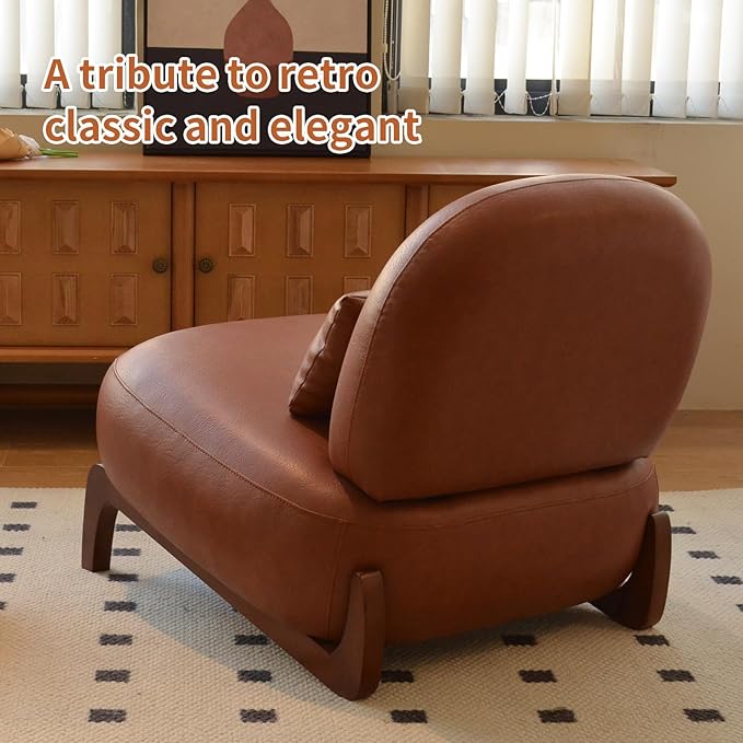 KEIKI Accent Chair with Solid Wood Legs, Faux Leather Single Seat Sofa