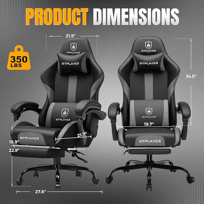 GTPLAYER Gaming Chair with Pocket Spring Cushion, Leather Office Chair with
