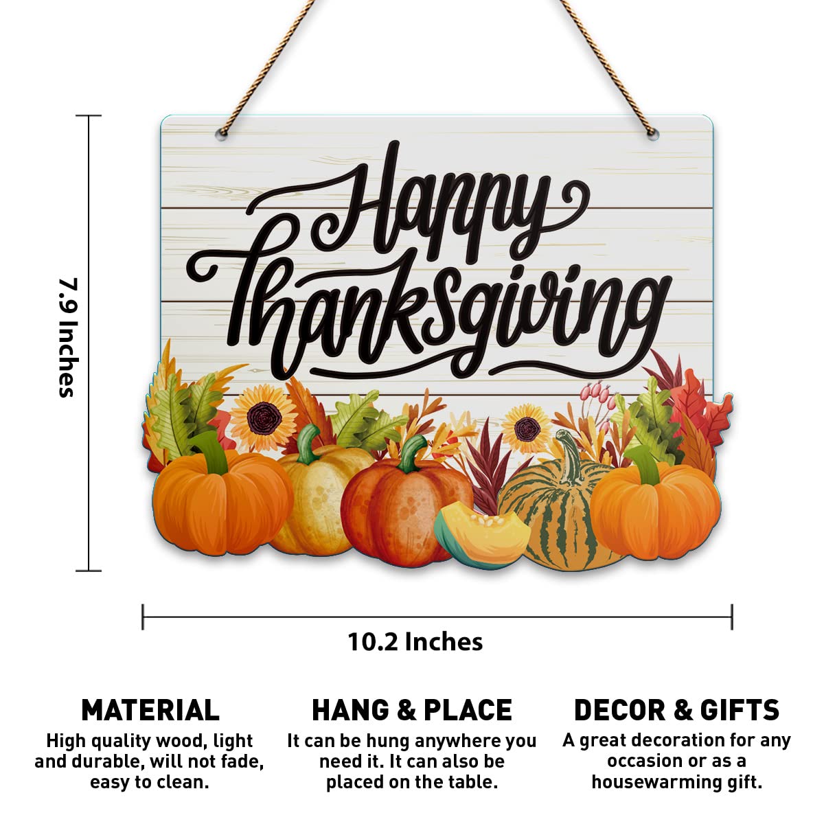 Fall Happy Thanksgiving Wall Decor Sign, Fall Pumpkin Sunflower Home Sign for Front Door Porch Decorations Autumn Maple Leaf Farmhouse Thanksgiving Party Home Hanging Wall Decor Sign Plaque
