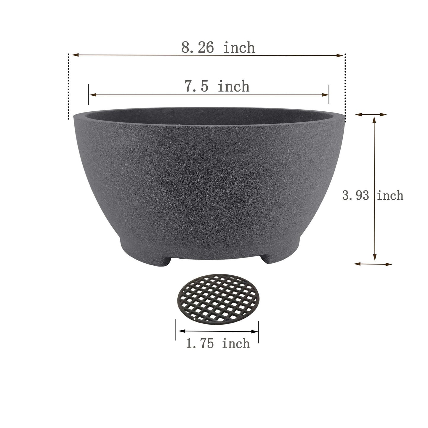 TINYVISTA 8.26” Gray Ceramic Bonsai Pot with Drainage Holes - Large Unglazed Clay Planter for Ficus Trees, Succulents & Indoor Plants, 4" Deep Round