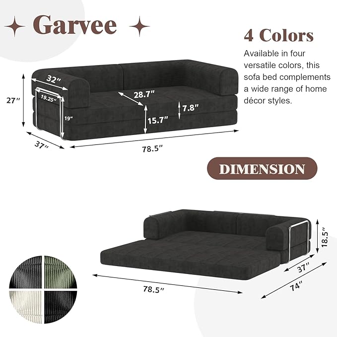 Garvee 78" Convertible Sleeper Sofa Bed, Plush Corduroy Futon Loveseat