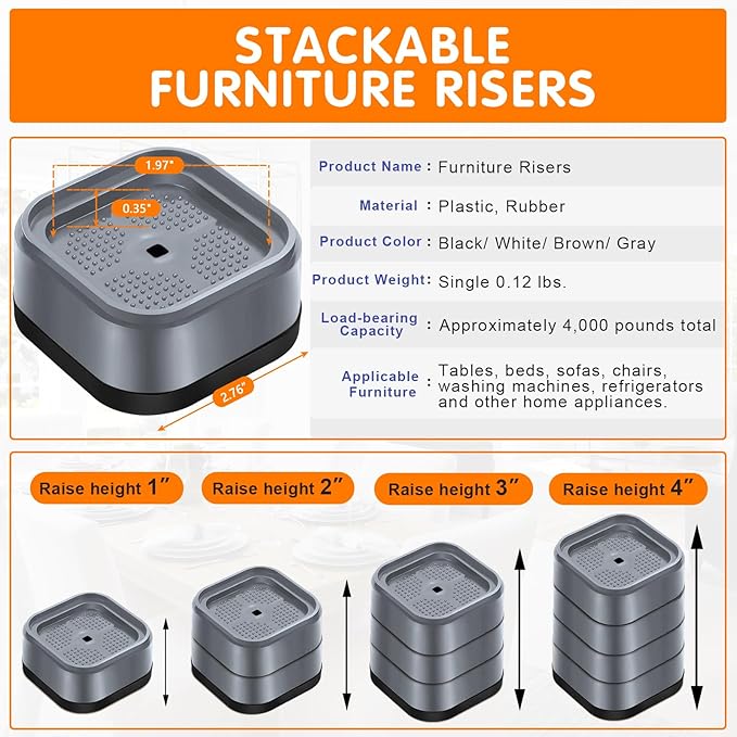 shouwuhho 6 Pack Furniture Risers Adjustable Bed Risers Heavy Duty Lifts Height