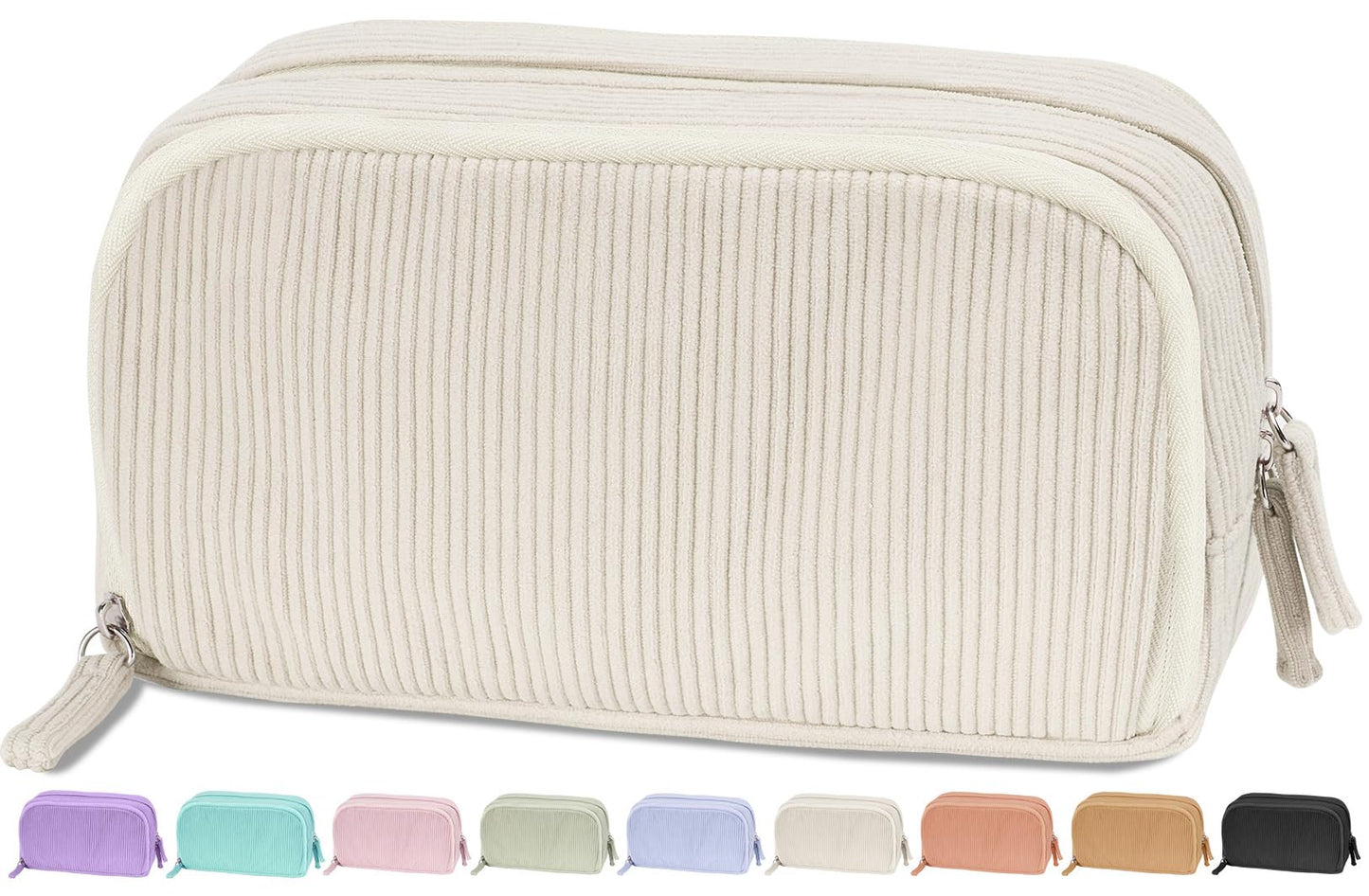 Sooez Big Capacity Pencil Case Pen Pouch, Soft Corduroy Pencil Bag with 3 Compartment, Multiple Pockets, Sturdy Zipper, Cute School Supplies Pen Bag Organizer For Teen Girls College, Beige