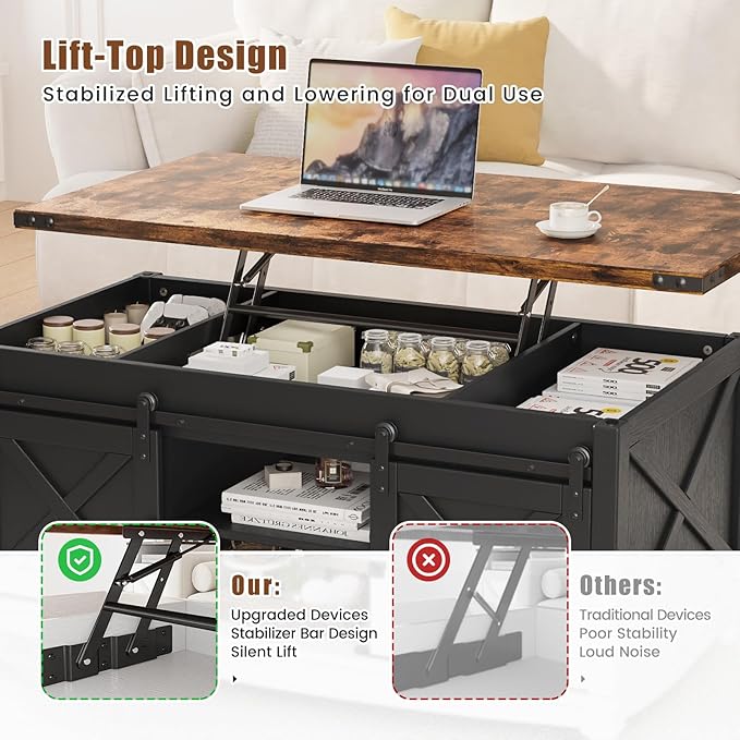 ALLSTAND 48" Farmhouse Lift Top Coffee Table