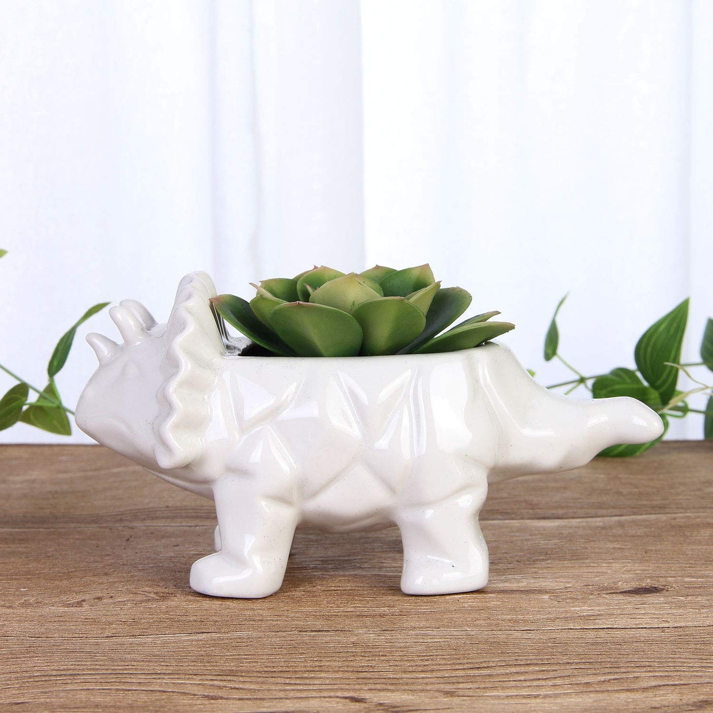 VanEnjoy White Cute Animal Planter, Dinosaur Succulent Planter, Supersaurus Size, Indoor Use