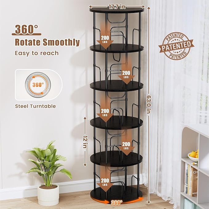 ALLSTAND 5 Tier Rotating Bookshelf, 360 ° Display Stackable Spinning Bookshelf