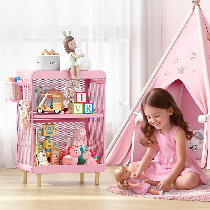 SYKIARIOL Kids Nightstand for Girls, Metal Bedside Table