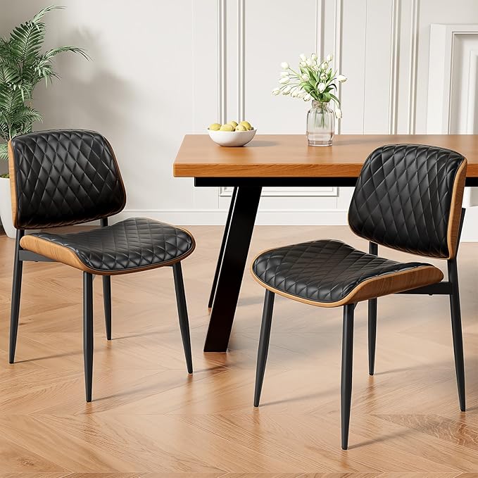 REONEY Dining Chairs Set of 8, Mid-Century Modern Upholstered PU Leather Chairs