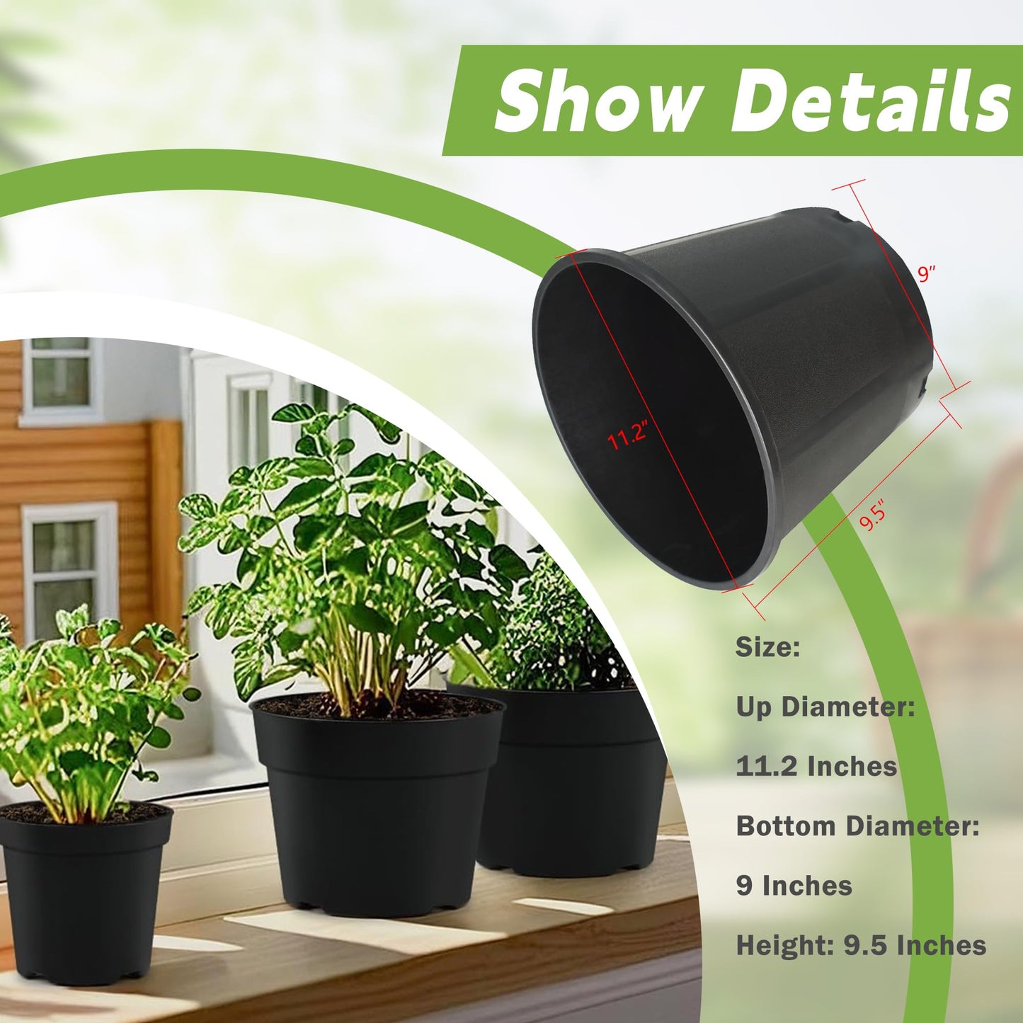HOSTIC 3 Gallon Flexible Nursery Pots Gallon Pot with Drainage Holes Plastic Plant Container Suitable for Indoor Outdoor Vegetables Flowers Plants 10 PCS