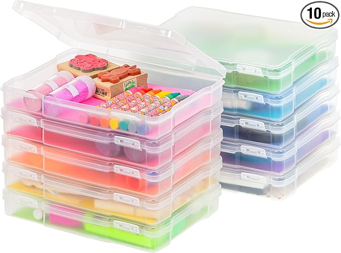 IRIS USA 5" x 7" |Made in USA| 10-Pack Photo Storage Box Organizer Containers for Pictures, Tasks, Stickers, Ephemera, & Flashcards - Clear