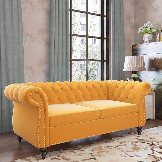 Mid-Century 2 Seater Sofa, Velvet Loveseat