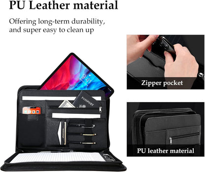 ProCase Portfolio Business Padfolio Folder with Zipper, Conference Meeting Executive File Legal Document Organizer with Pockets Letter Size A4 Writing Pad Notepad Padfolio -Black