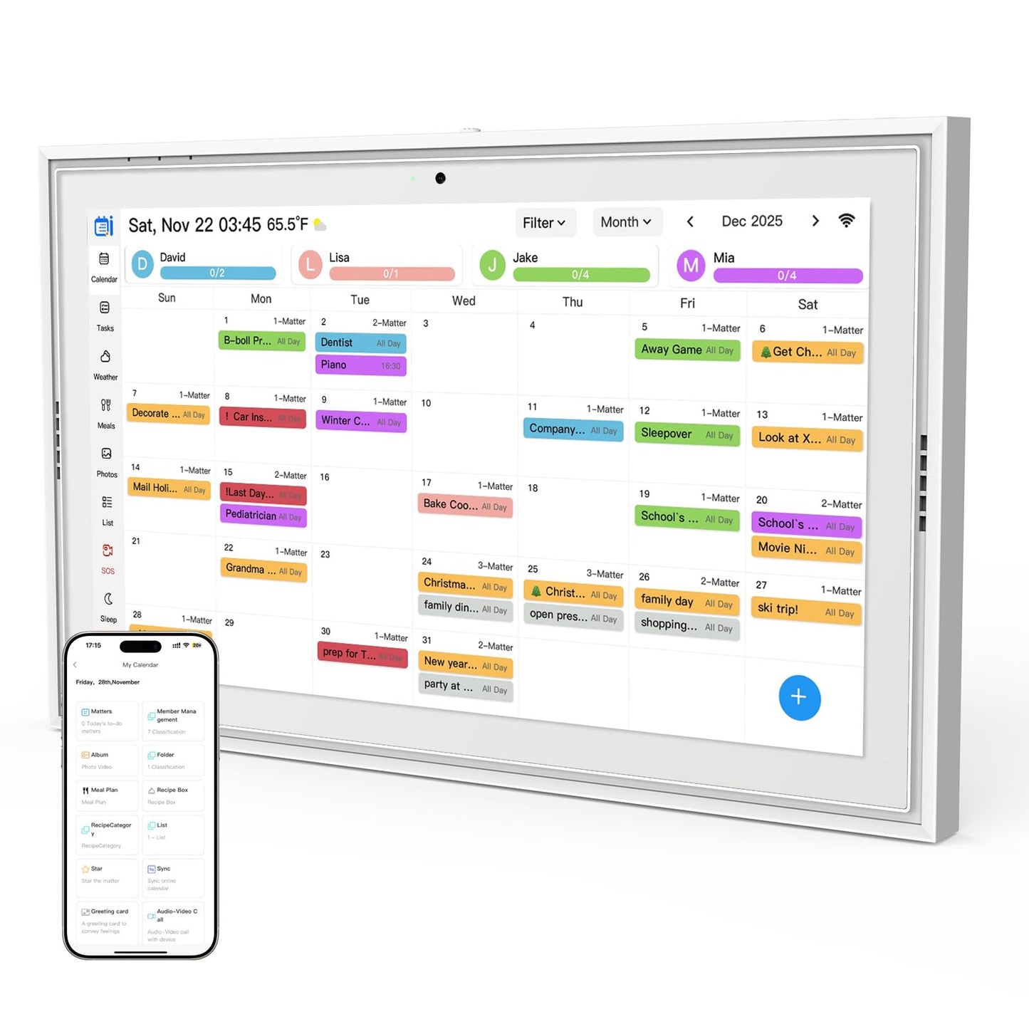 Smart Digital Calendar: 15.6-Inch Electronic Wall Calendars & Chore Chart, Full HD Interactive Touchscreen Display for Family Schedules Planner,Seamless Scheduling/Organizing-Wall/Desk Mountable