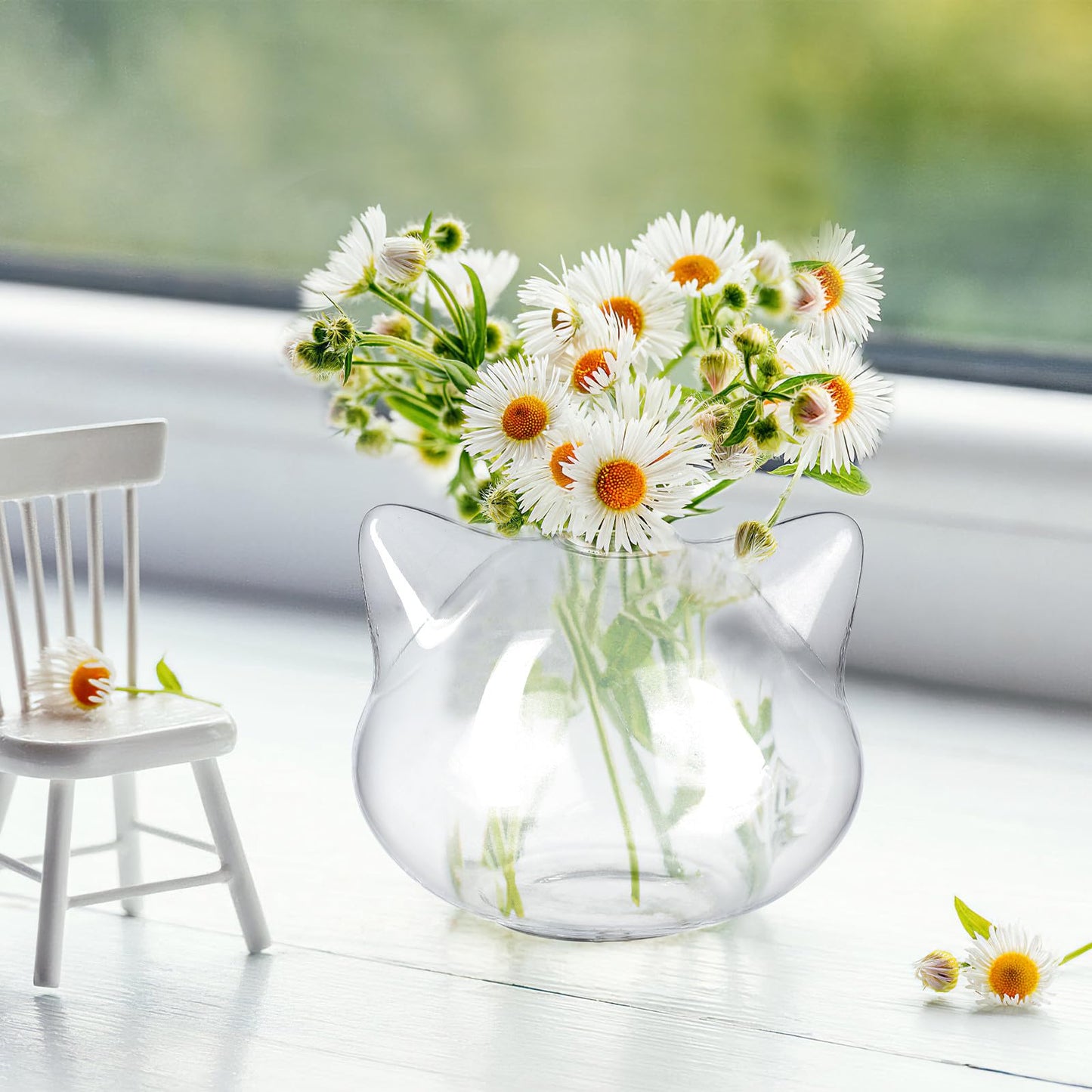 LOEFLIFA 2pcs Cat Shape Glass Hydroponic Vase Set, Small Portable Green Plant Terrarium Vases for Desktop Home Office Décor