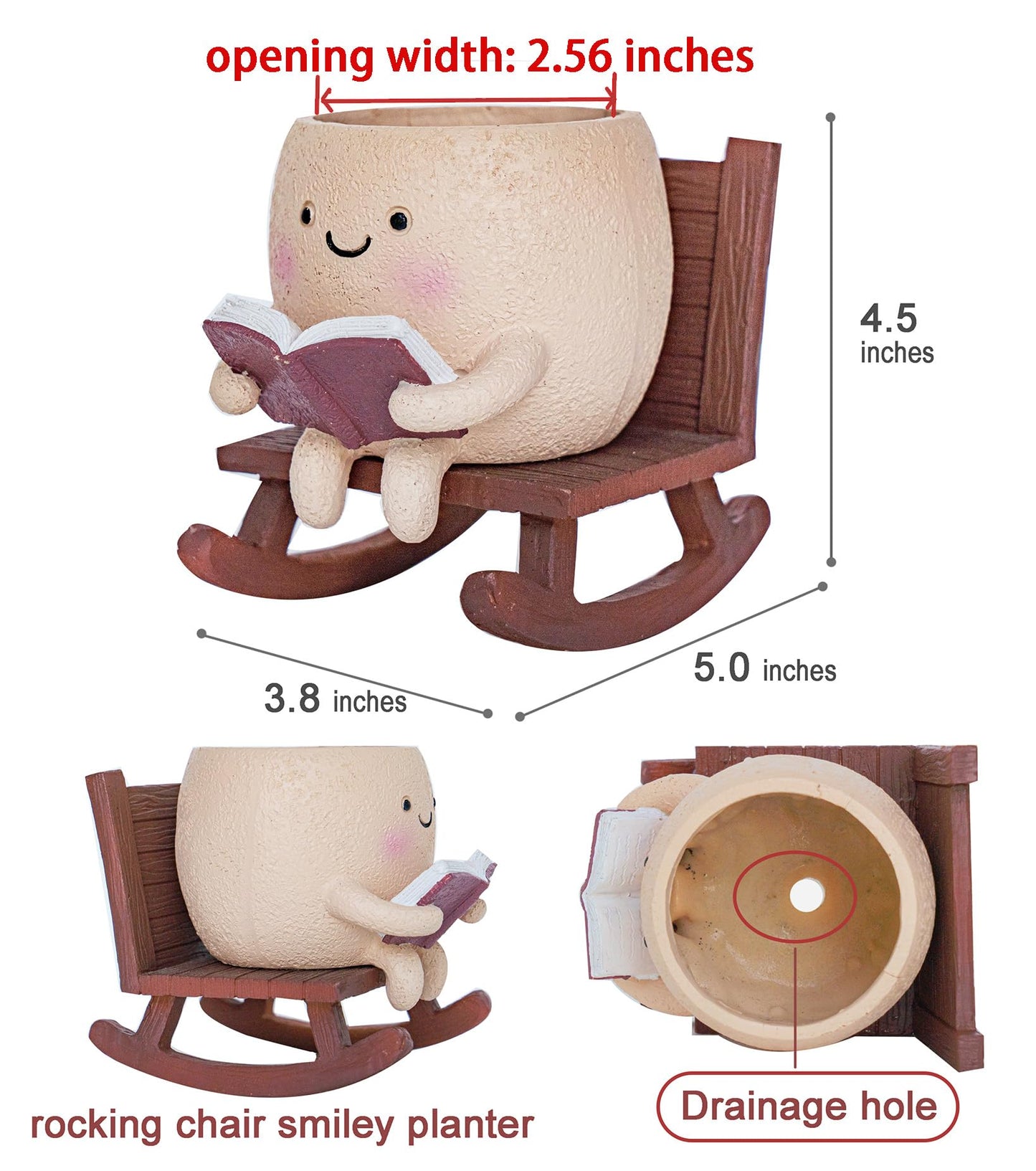 Rocking Chair Smiley Face Planter,Cute Plant Pots for Indoor Outdoor Plants,Succulent Pots with Drainage Hole,Unique Funny Flower Pot for Succulents,Plant Gifts for Mother's Day, Birthday, Christmas