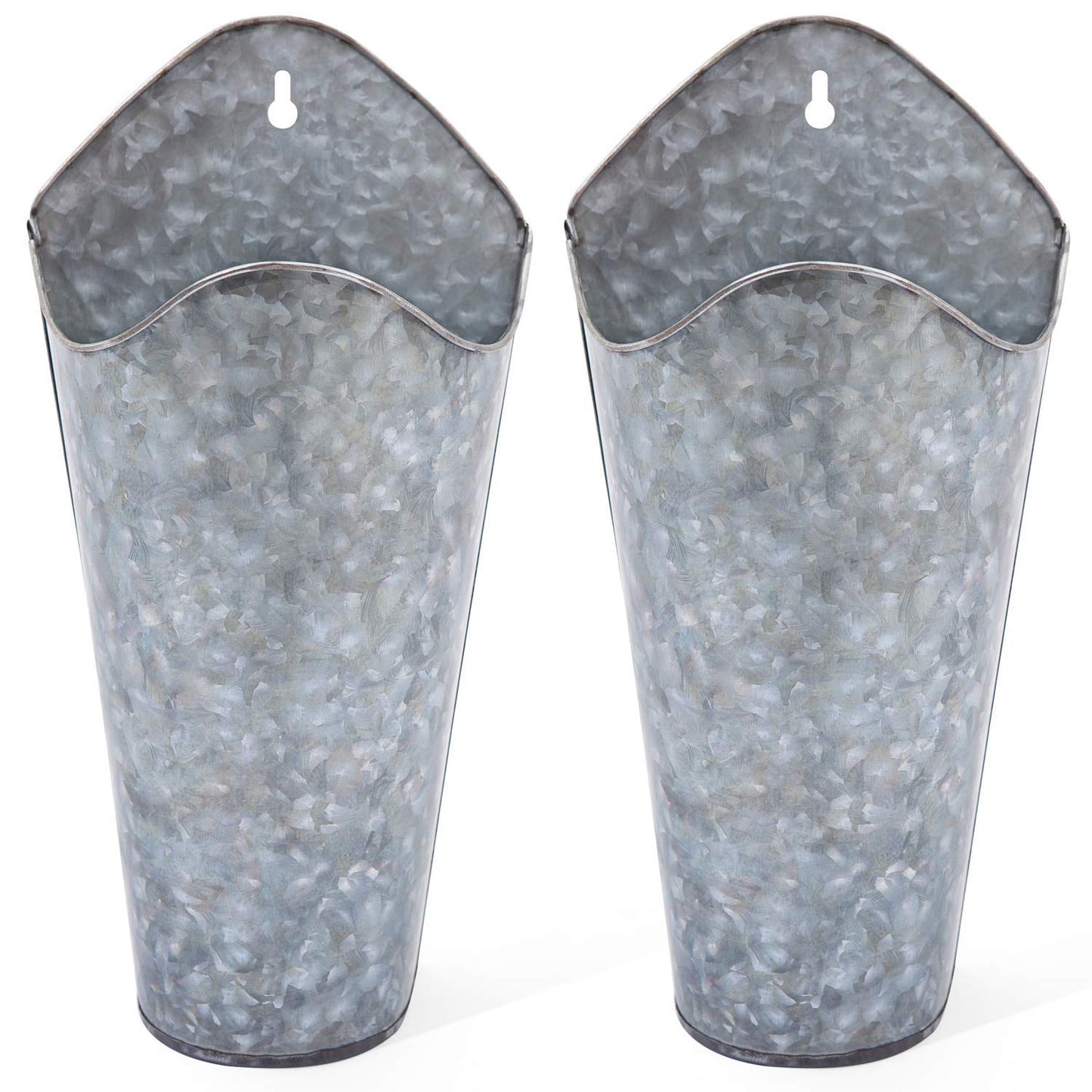 Mkono Galvanized Metal Wall Planter Farmhouse Wall Vase for Artificial Plants Flowers, Rustic Hanging Fake Flowers Holder Country Home Bedroom Living Room Decor Set of 2, Silver, Small