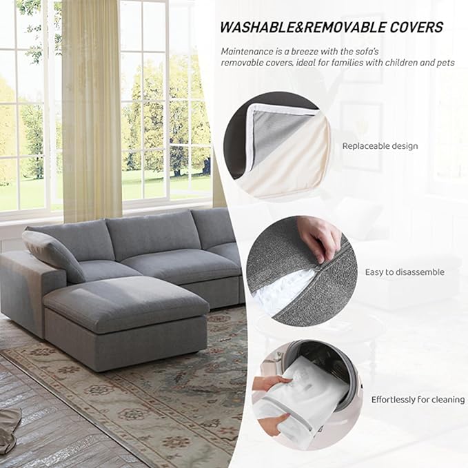 Cloud Modular Sectional Sofa Couch, 120.45" Convertible Couches 3 Seater Sofa