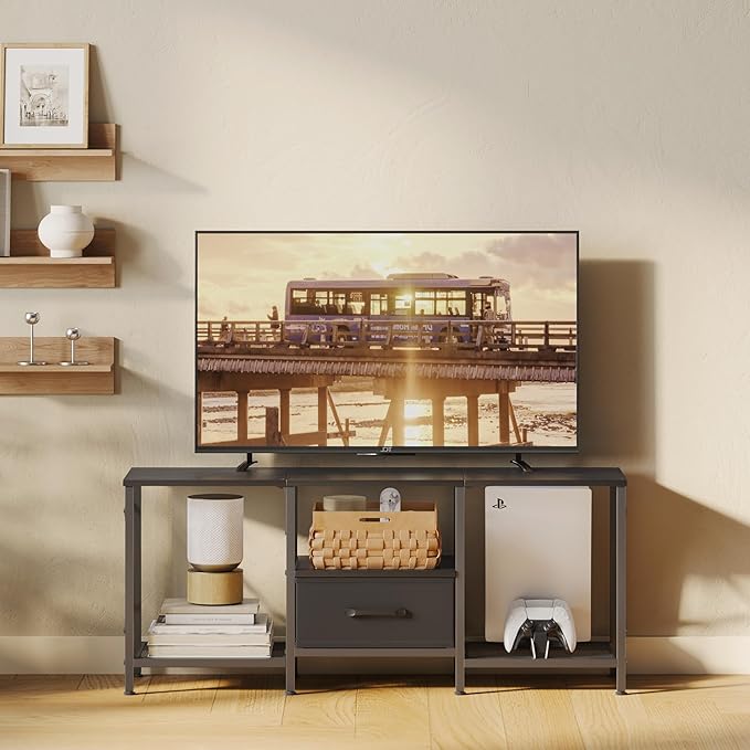 JARHETUN TV Stand with Fabric Drawer, Entertainment Center