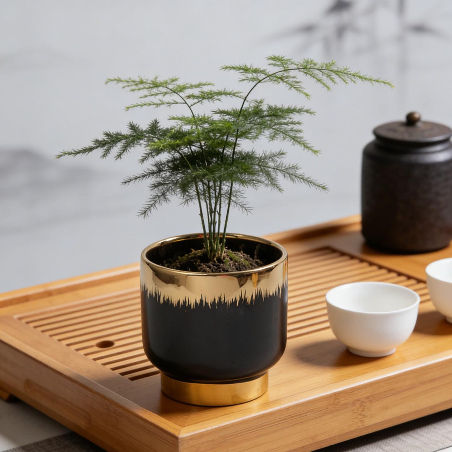 LB Black Gold Ceramic Planters for Indoor Plants, Succulent Plant Pots Ceramic Plant Pot, Modern Flower Pots for Living Room Office Home Decor, Round Flower Pot of 4.3 Inch(Plant Not Included)