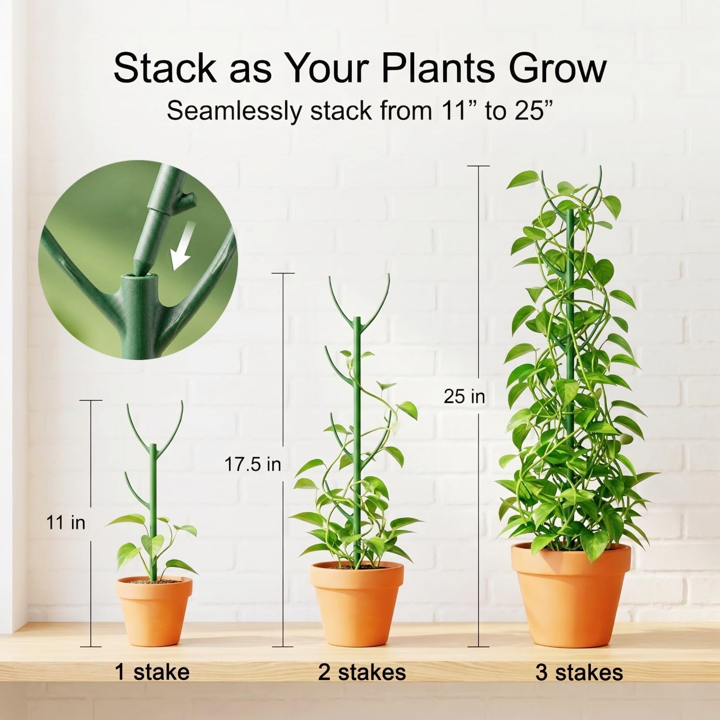 10-Pack Monstera Plant Support Stakes - Stackable Sticks for Indoor Plants up to 25" - Outdoor Garden Poles & Trellis with Tape & Twist Tie for Climbing Vines