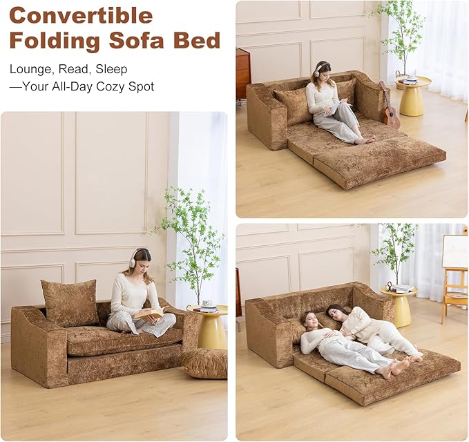 61" Convertible Sofa Bed Loveseat, Memory Foam Boneless Floor Couch