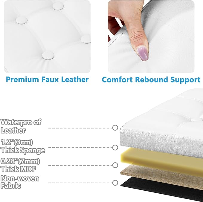 AmasSmile White Storage Ottoman Folding Foot Rest Stool