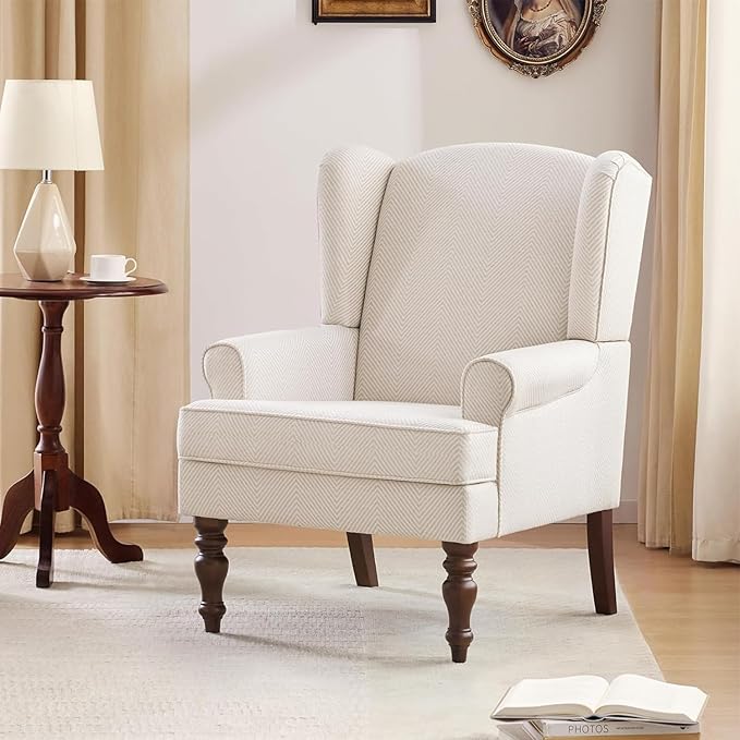 HUIMO Printed Wingback Accent Chair, Linen Upholstered High Back Armchair