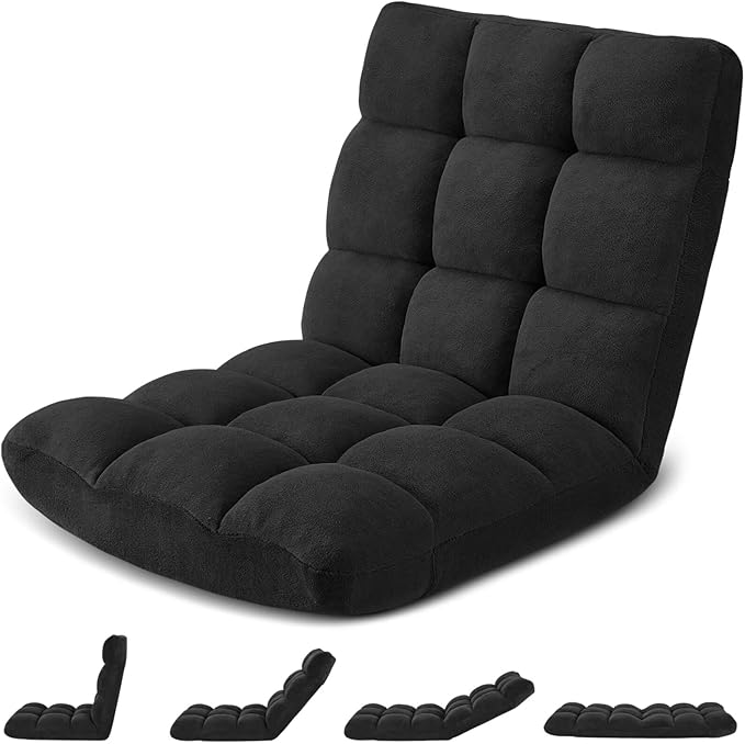 Folding Floor Gaming Chair, 14-Position Adjustable Backrest, Skin-Friendly