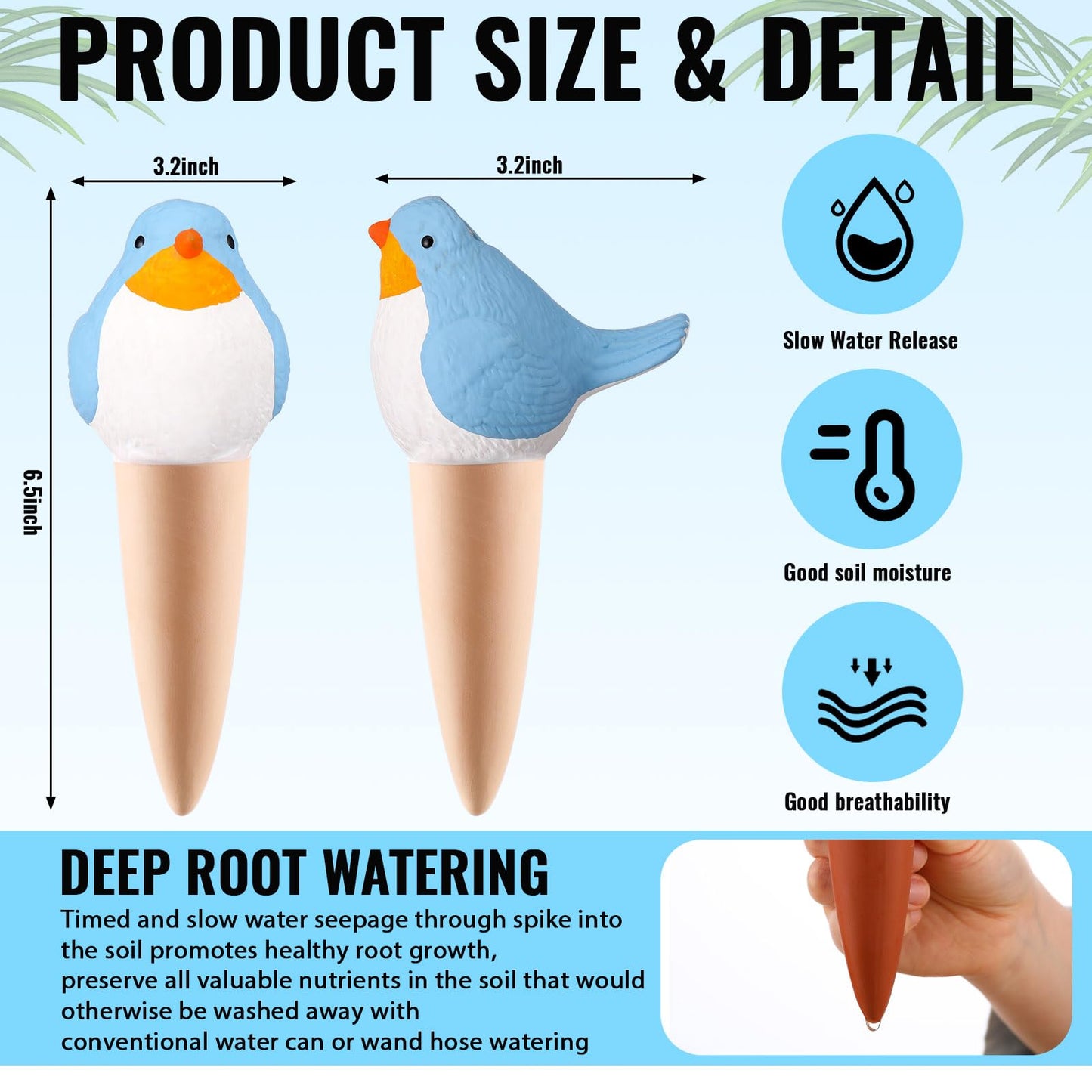 Sliner 8 Pack Bird Shaped Plant Watering Globes Self Watering Planter Insert Terracotta Irrigation Globe Devices with Slow Release Automatic Water Spike for Indoor Outdoor Potted Plant(Blue)