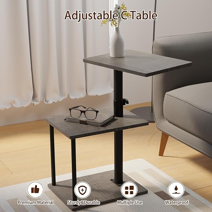 Faesun Swivel Side Table for Couch Arm, Height Adjustable C Table for Recliner