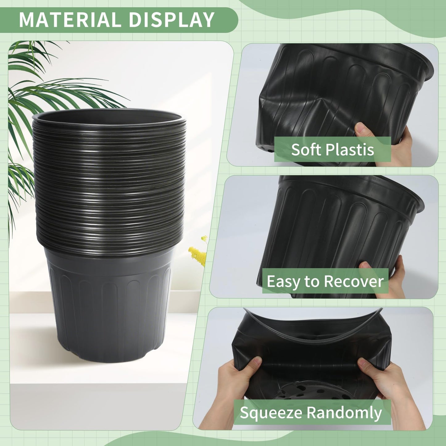 SLMKHHU 40 Pack 3 Gallon Nursery Plant Pots,10 Inch Plastic Garden Flower Seedling Planter Pot with Drainage Holes for Outdoor Indoor Plants,Gardening Gifts