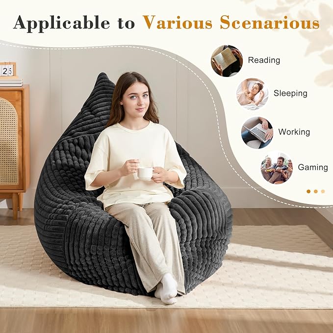 3-in-1 Giant Bean Bag Chair for Adults & Kid, Convertible Floor Sofa to Mattress
