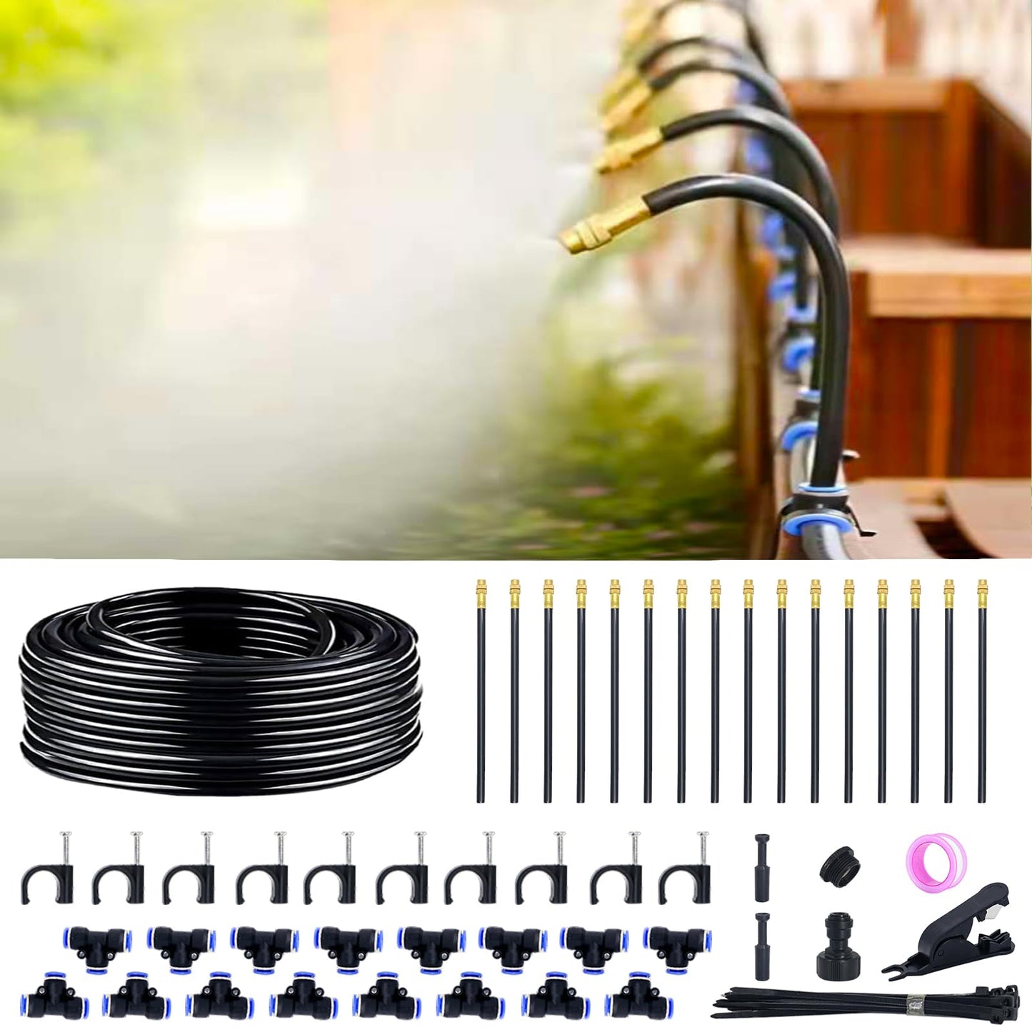 Thiswing 360° Adjustable Drip Irrigation System - 50 FT Garden Watering System with 16 Nozzles, Raised Bed Sprinkler Irrigation System, Garden Mister for Yard, Lawn, Plants, 5/16" Tubing
