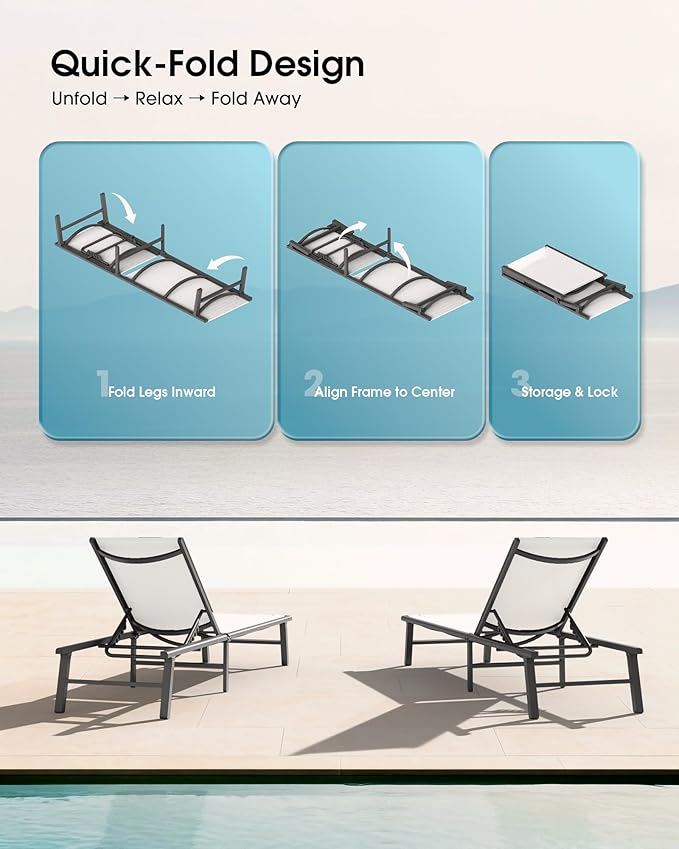 Ciokea Foldable Outdoor Lounge Chair, No Assembly Patio Chaise Lounge Outdoor