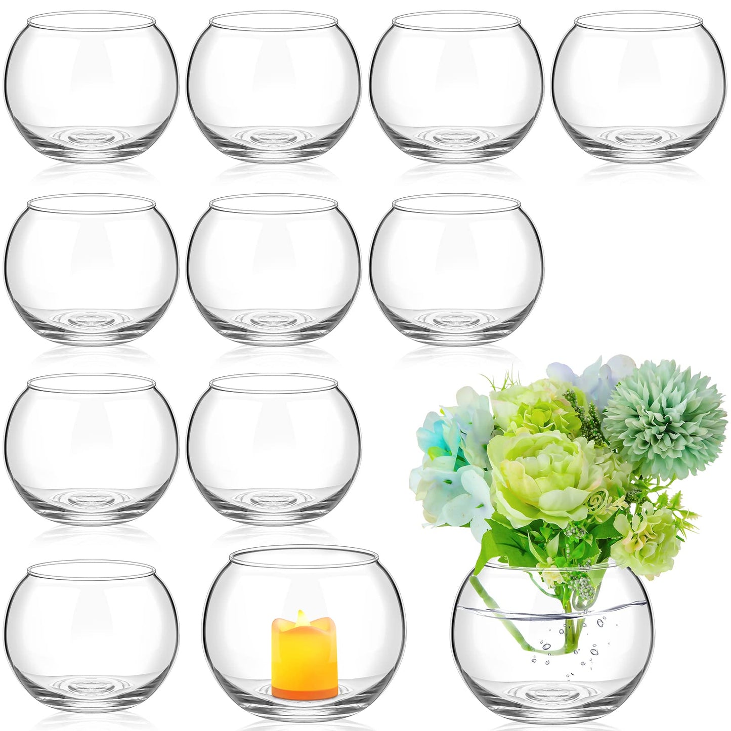 12 Pcs Glass Bubble Bowl Vase Bulk, Clear Round Glass Centerpiece Bowls for Valentine's Wedding Table Decor, Fish Flower Bud Vase Terrarium for Event Party DIY (3.5" h X 4.7" w)