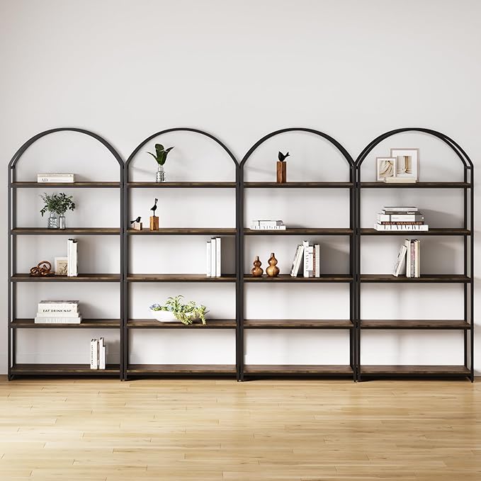 Nathan James Haven Etagere Bookshelf, 5-Shelf Bookcase in Nutmeg Wood and Black