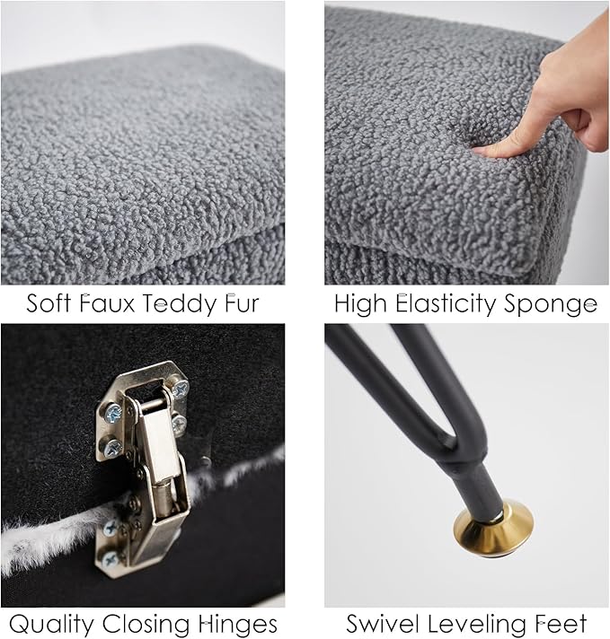 Vanity Stool Chair, Faux Teddy Fur Ottoman Foot Stool