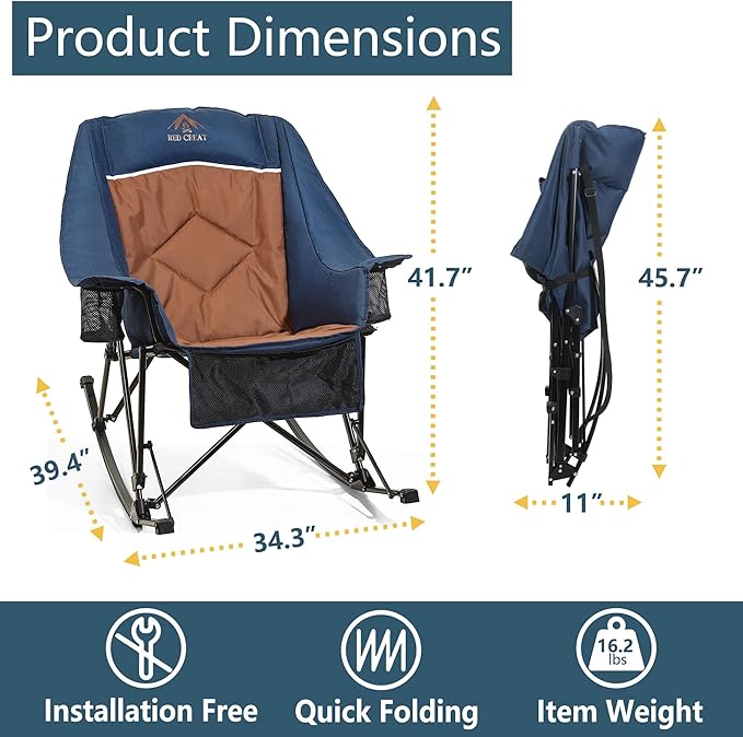 400lbs Rocking Camping Chair, Oversized Heavy Duty XL Folding Rocker