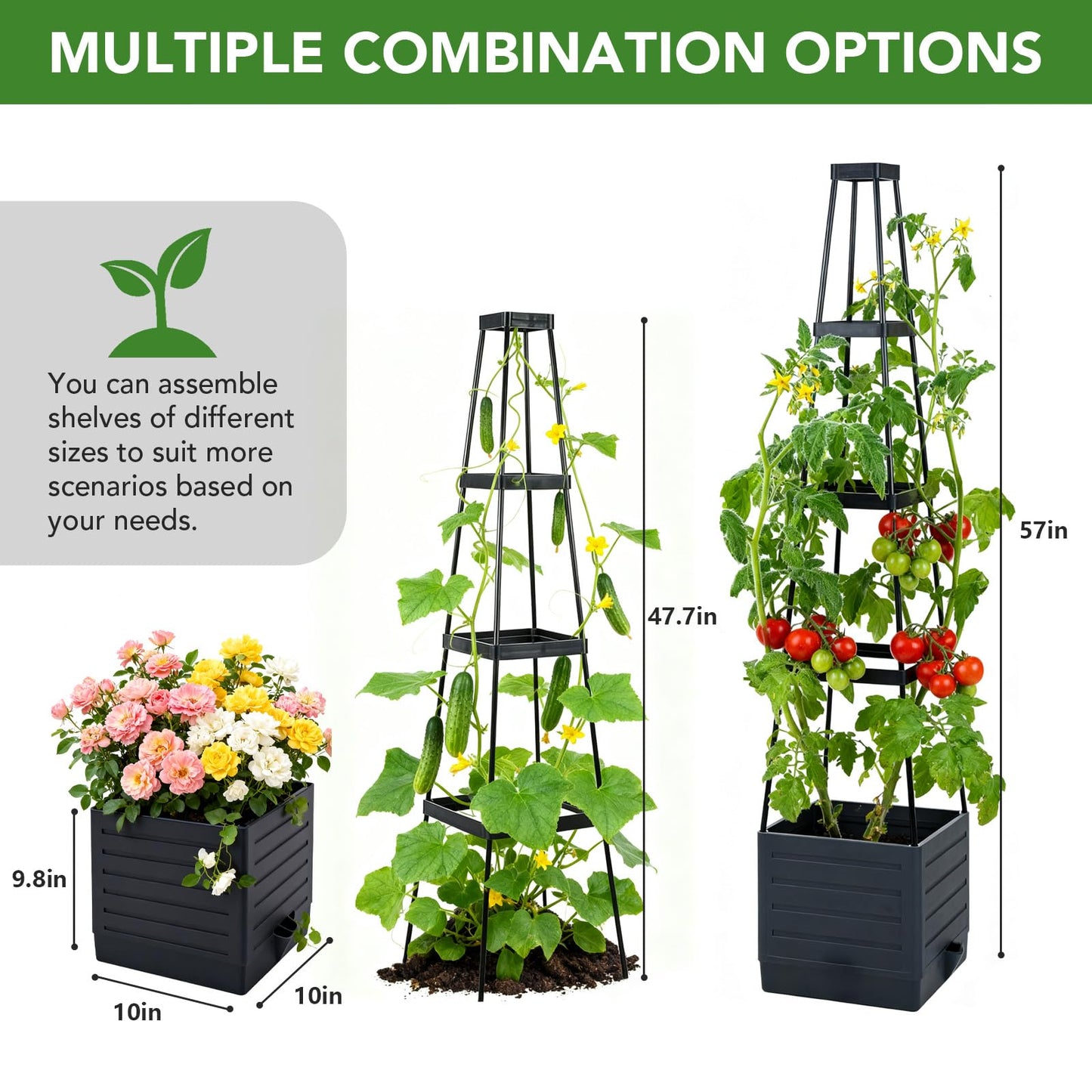 2 Pack Raised Garden Bed Planter Box with Trellis, 57'' Self Watering Tomato Planters for Climbing Plants, Tomato Cage Trellis for Vegetables & Vine Flowers Indoor Outdoor Patio