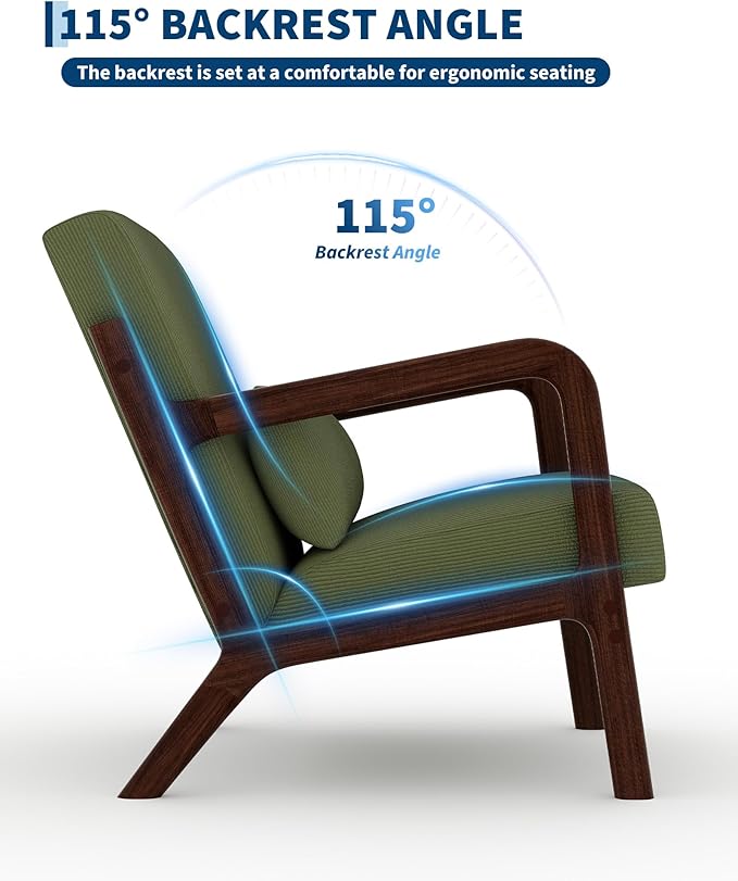 Garvee Mid-Century Modern Accent Chair, Fine Wale Corduroy Upholstery, Solid