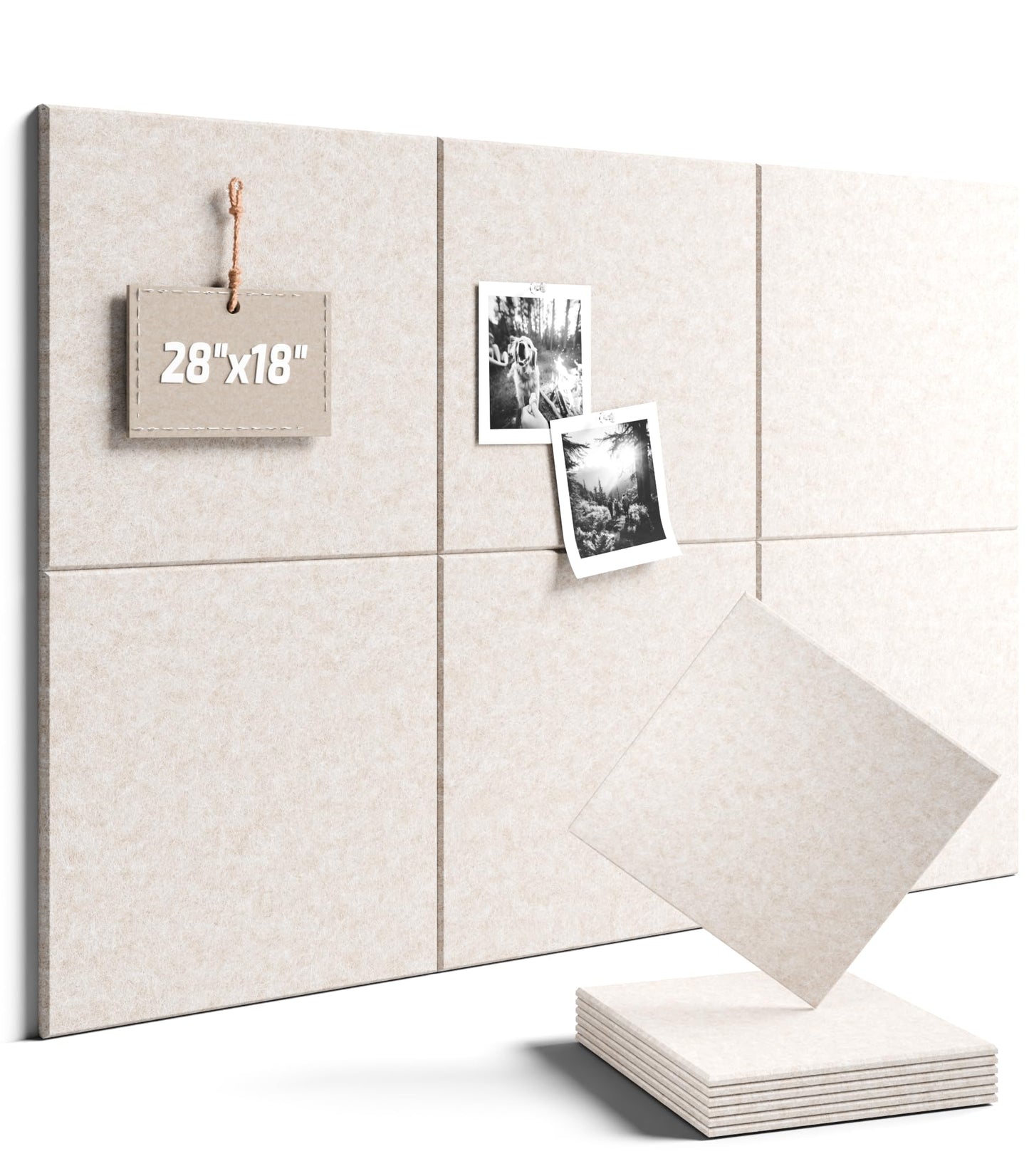 Felt Bulletin Board Tiles -28"x18" Cork Board Alternative for Office Decor, Push Pin Board Wall Organizer 6-Pack - Oatmeal