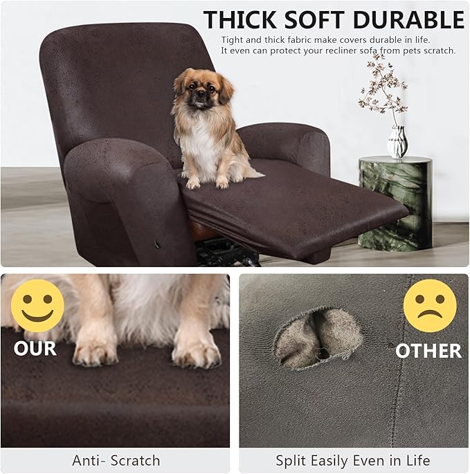 ANARACHON Recliner Chair Covers Leather Like, 4 Pieces Recliner Cover