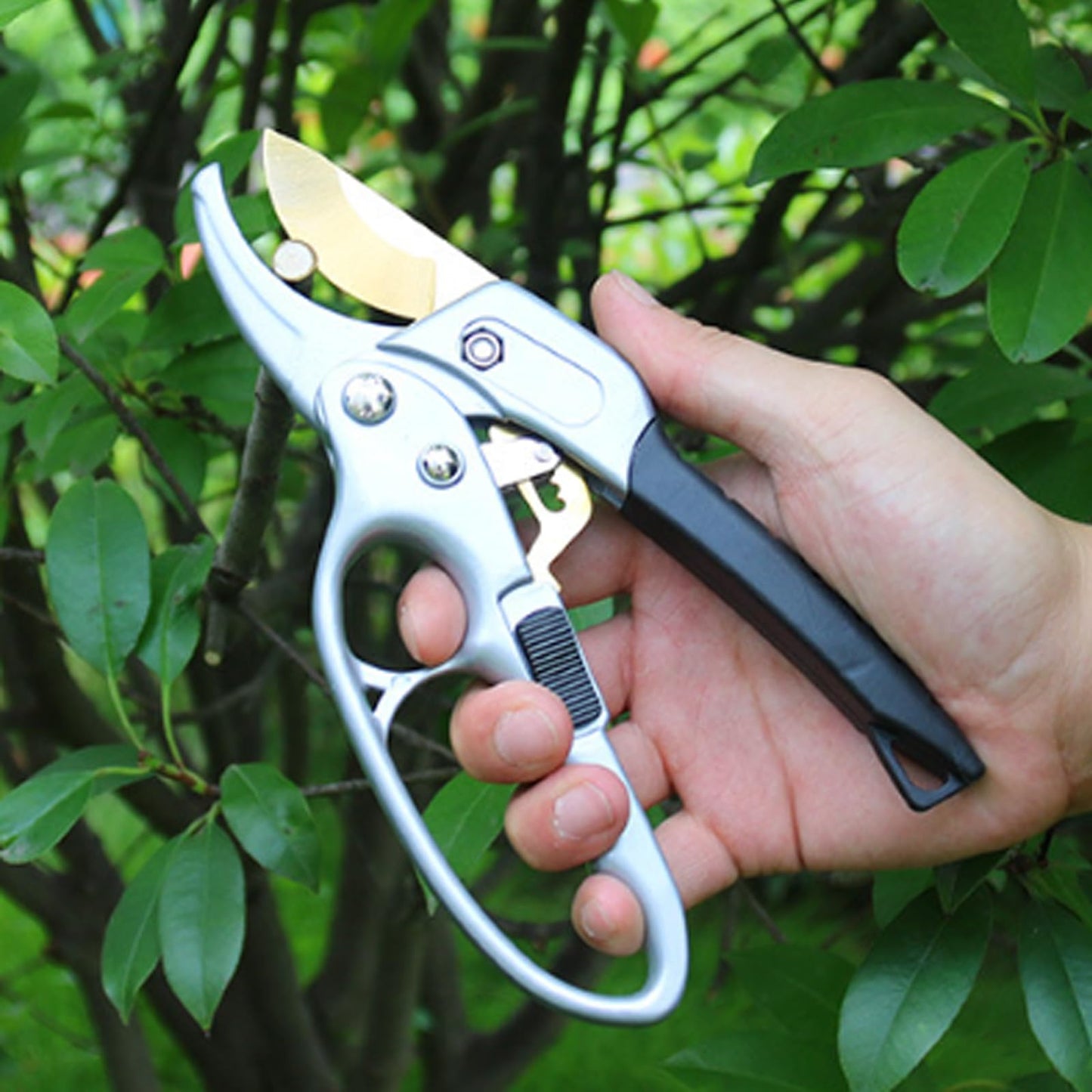 MEPEREZ Garden Clippers, Premium Germany Titanium Pruners, Work 3 Times Easier, Ratcheting Pruning Shears, Cutting Rose, Flower, Hedge, Stem, Tree, Sharp Gardening Scissors, Arthritis Weak Hand Snips