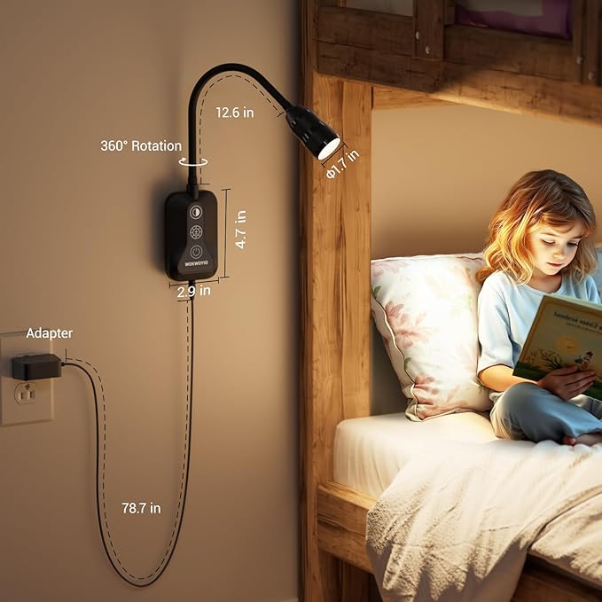 Wall Mounted Reading Light with Hand Sweep Sensor Switch, Book Light for Reading with USB Output, 5 Color & Brightness Dimmable Wall Lights for Bedroom, Wall Lamp with Flexible Neck-Black 2 Pack