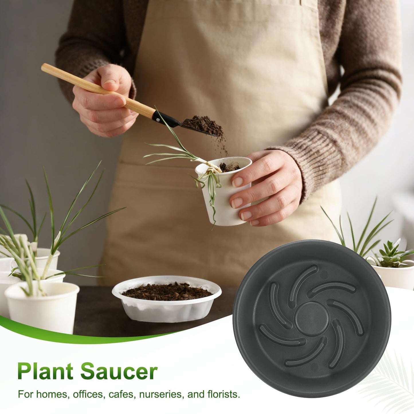M METERXITY 2-Pack Plant Saucer, 6.5 Inch/ 16.5cm Plastic Plant Trays Thicker for Pots/Indoor/Outdoor/Water Drainage and Protection, Flowerpot Drip Tray [Grayish Black]